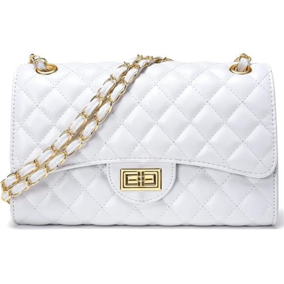 Quilted Vegan Leather Crossbody Bags White - Picture 1 of 6
